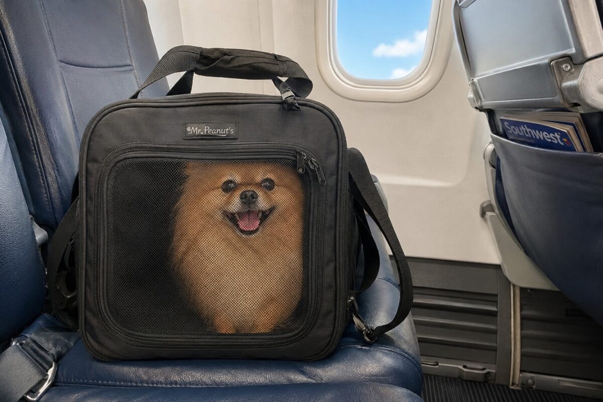 Pomeranian in Travel Crate